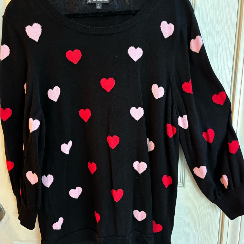 Women’s Black Sweater with Red and Pink Hearts